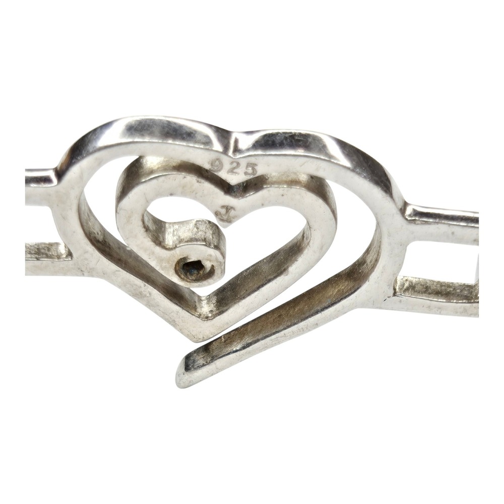 Heart Bangle Bracelet Sterling Silver 925 Diamond Accent - Picture 8 of 11